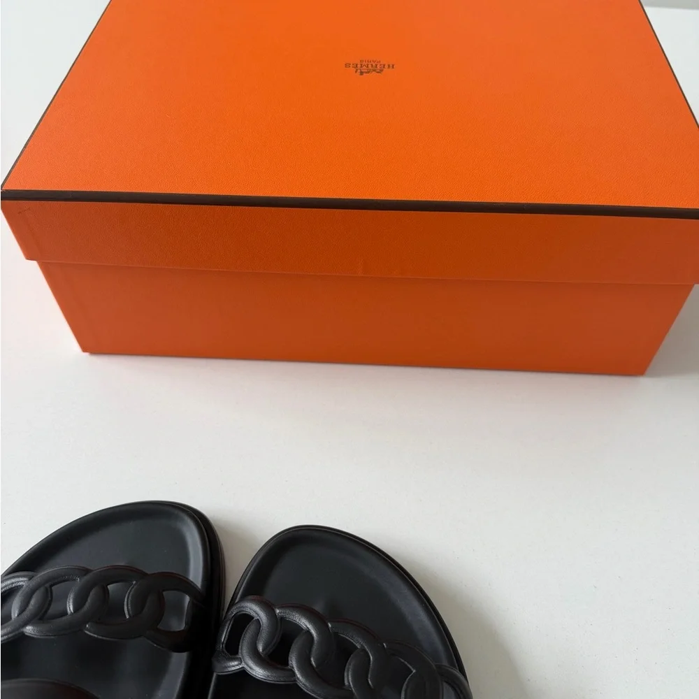 Hermès Nappa Extra Sandals, black, size 37.5